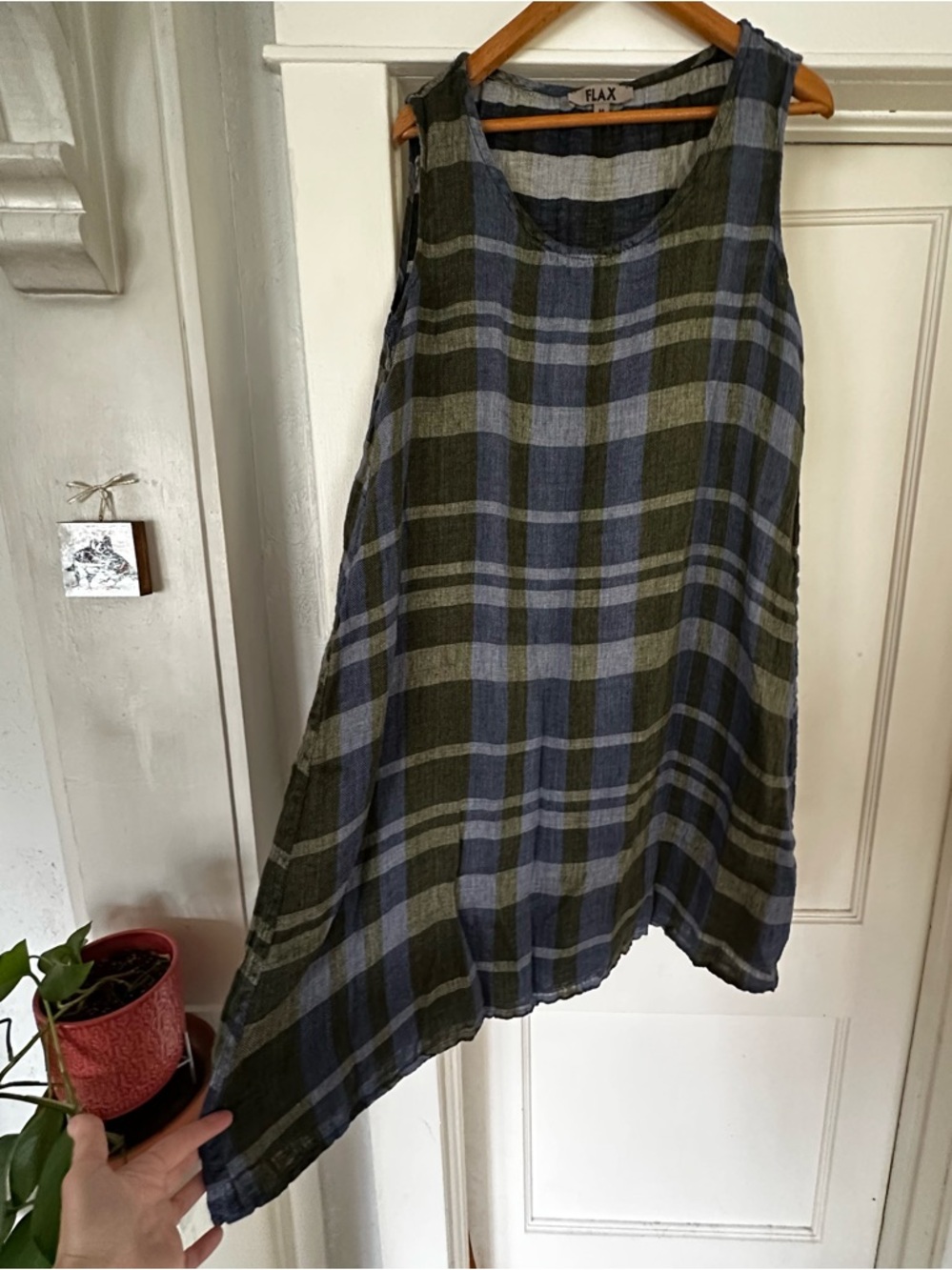 Never Worn-Flax Plaid Linen Sleeveless Dress Size Medium